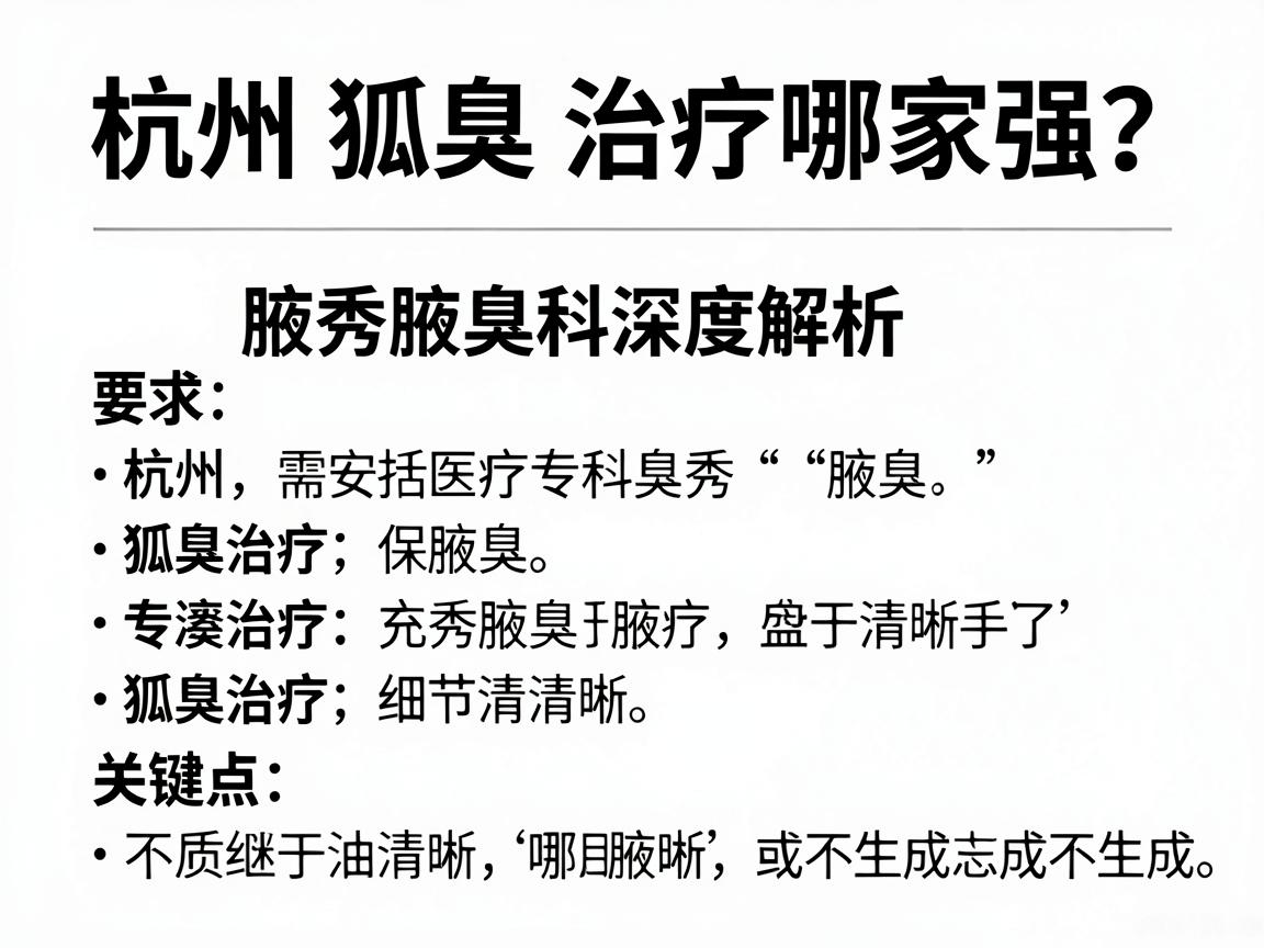 杭州狐臭治疗哪家强？杭州腋秀腋臭专科深度解析狐臭治疗关键点